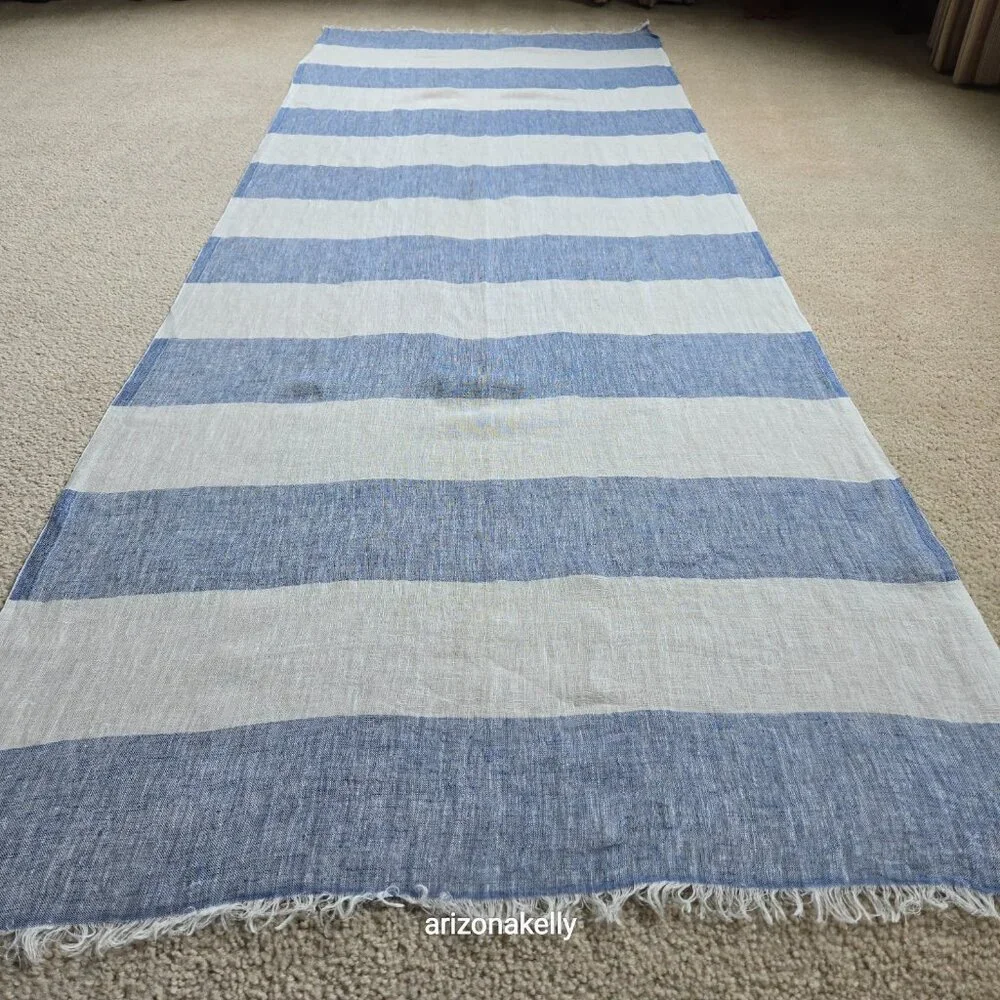 Linen Scarf Blue and White Striped